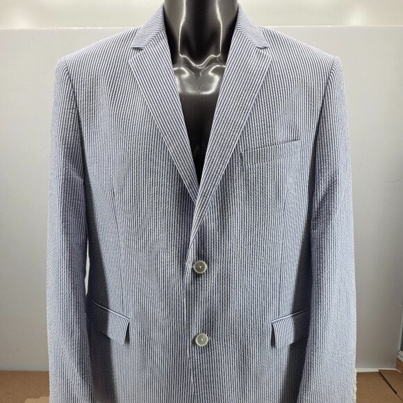 Saddlebred Sport Coat Jacket Blazer Mens 44R Blue Striped Seersucker Preppy EUC - Picture 1 of 16